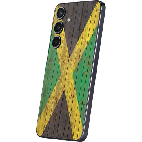 Jamaican Flag Dark Wood Galaxy S25 Skin