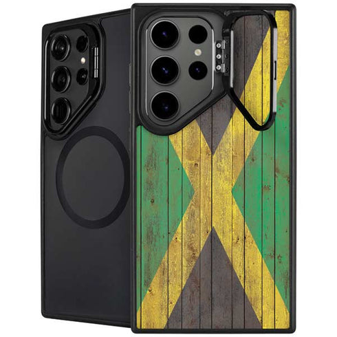 Jamaican Flag Dark Wood Galaxy S24 Ultra Kickstand Case