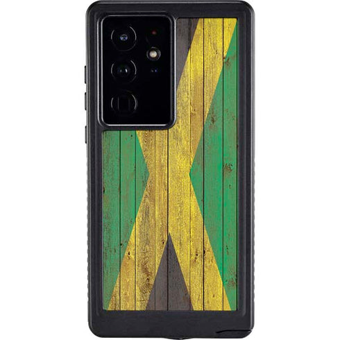 Jamaican Flag Dark Wood Galaxy S24 Ultra Waterproof Case