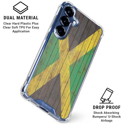 Jamaican Flag Dark Wood Galaxy S25 Clear Case