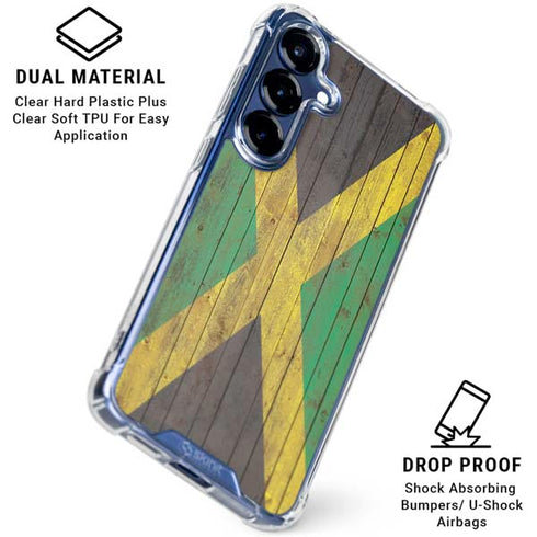 Jamaican Flag Dark Wood Galaxy S25 FE Clear Case