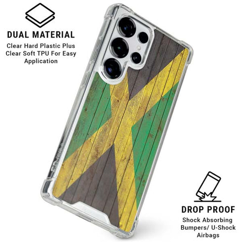 Jamaican Flag Dark Wood Galaxy S25 Ultra Clear Case