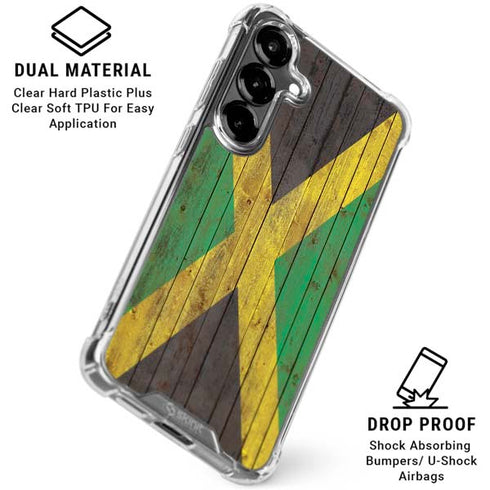 Jamaican Flag Dark Wood Galaxy S26 Clear Case