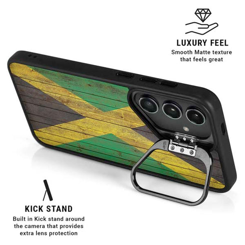 Jamaican Flag Dark Wood Galaxy S26 Kickstand Case
