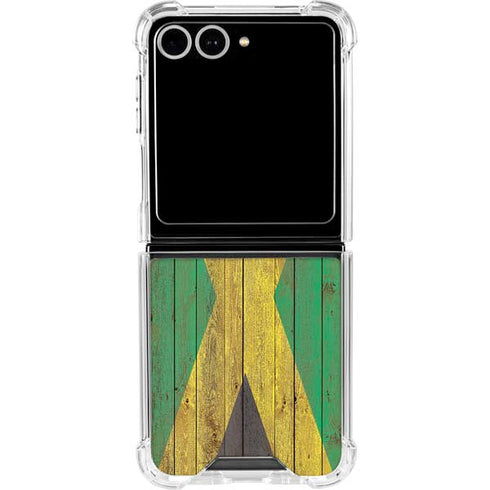 Jamaican Flag Dark Wood Galaxy Z Flip7 Clear Case