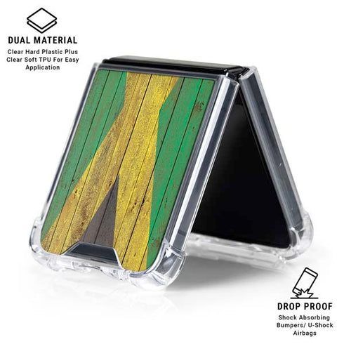 Jamaican Flag Dark Wood Galaxy Z Flip7 Clear Case