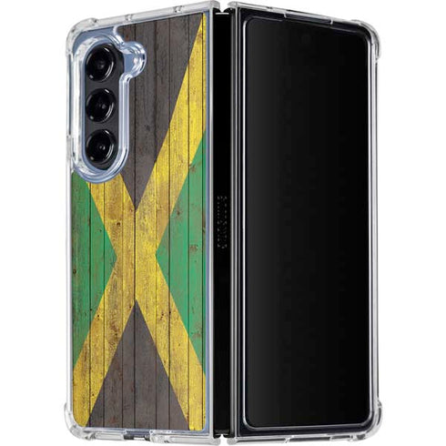Jamaican Flag Dark Wood Galaxy Z Fold5 5G Clear Case