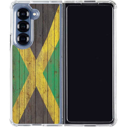 Jamaican Flag Dark Wood Galaxy Z Fold6 Clear Case