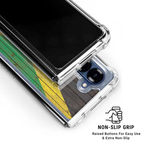 Jamaican Flag Dark Wood Galaxy Z Fold7 Clear Case
