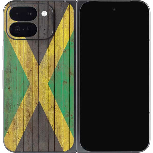 Jamaican Flag Dark Wood Google Pixel 9 Pro Fold Skin