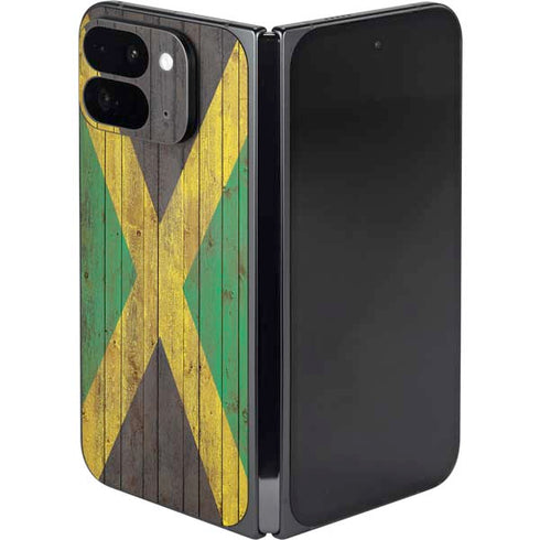 Jamaican Flag Dark Wood Google Pixel 9 Pro Fold Skin