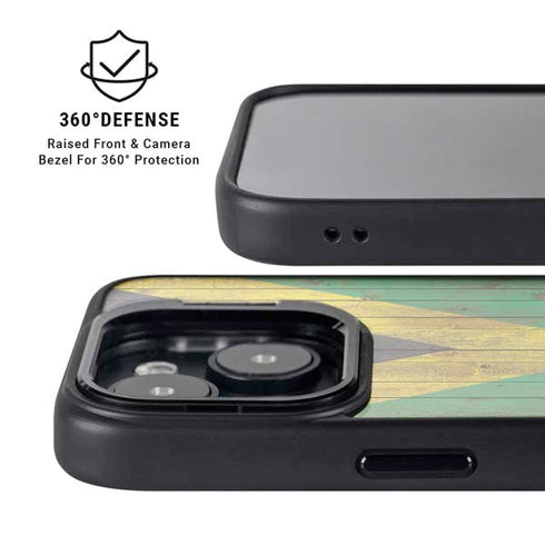 Jamaican Flag Dark Wood iPhone 13 Kickstand Case