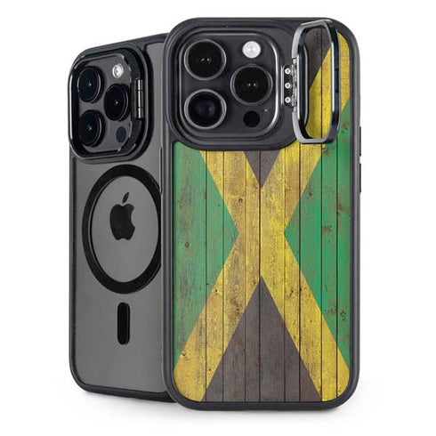 Jamaican Flag Dark Wood iPhone 13 Pro Max Kickstand Case