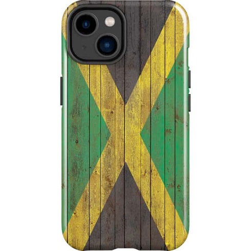 Jamaican Flag Dark Wood iPhone 15 Impact Case