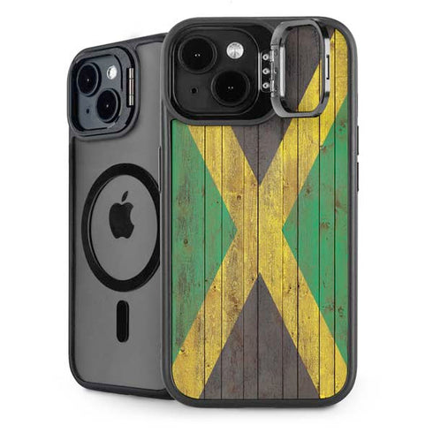 Jamaican Flag Dark Wood iPhone 15 Kickstand Case