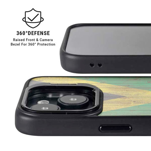 Jamaican Flag Dark Wood iPhone 15 Kickstand Case