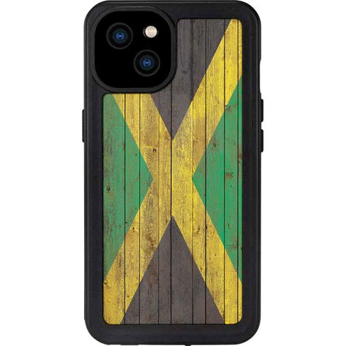 Jamaican Flag Dark Wood iPhone 15 Plus Waterproof Case