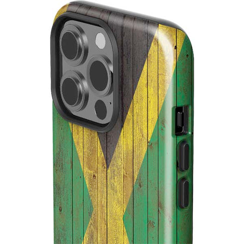 Jamaican Flag Dark Wood iPhone 15 Pro Impact Case