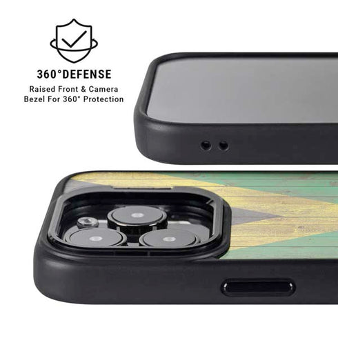 Jamaican Flag Dark Wood iPhone 15 Pro Max Kickstand Case