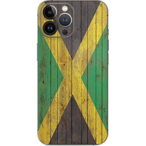 Jamaican Flag Dark Wood iPhone 15 Pro Max Skin