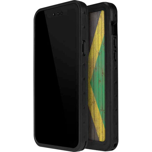 Jamaican Flag Dark Wood iPhone 15 Pro Waterproof Case