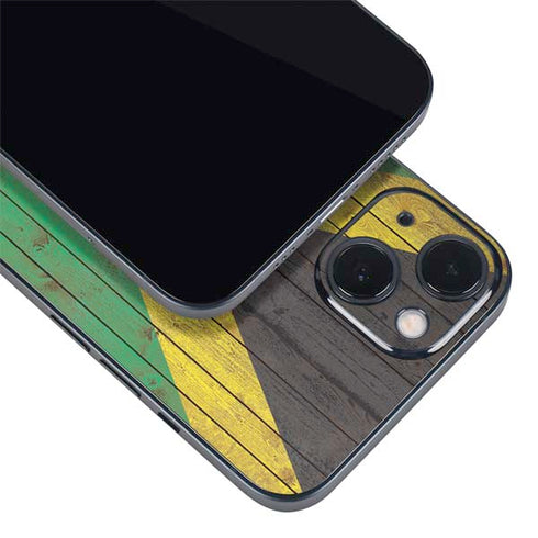 Jamaican Flag Dark Wood iPhone 15 Skin
