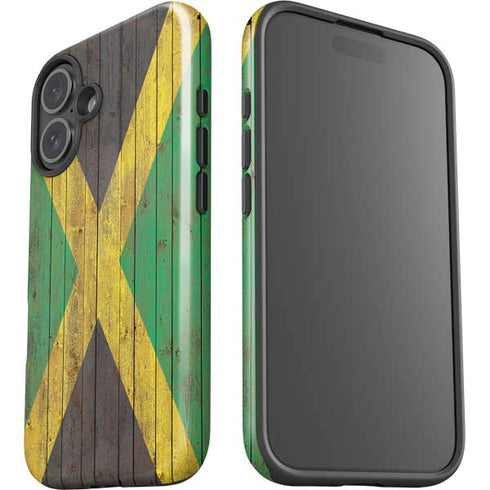 Jamaican Flag Dark Wood iPhone 16 Impact Case