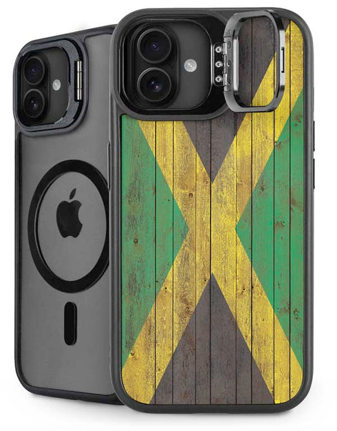 Jamaican Flag Dark Wood iPhone 16 Kickstand Case