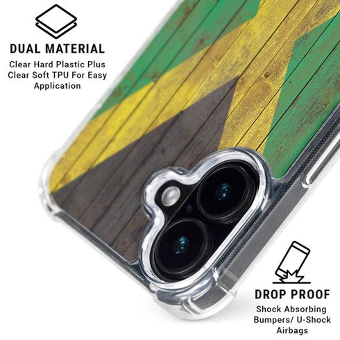 Jamaican Flag Dark Wood iPhone 16 Plus Clear Case