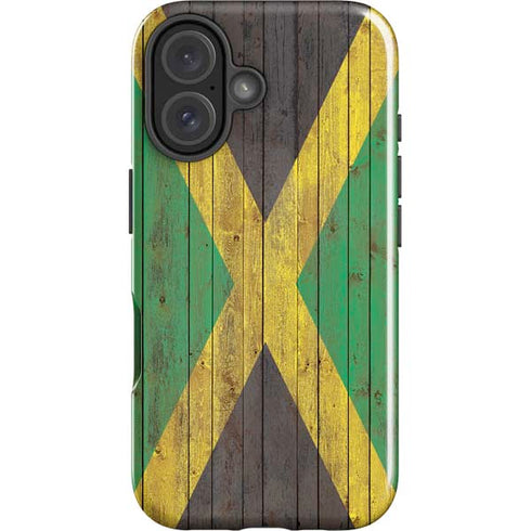 Jamaican Flag Dark Wood iPhone 16 Plus Impact Case
