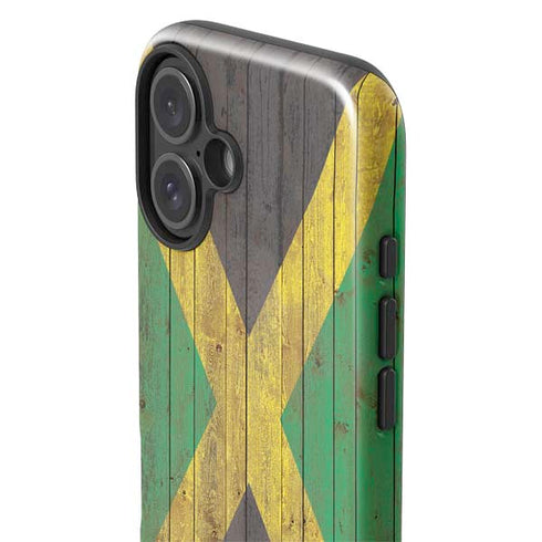 Jamaican Flag Dark Wood iPhone 16 Plus Impact Case