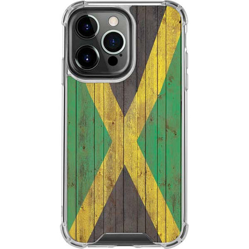 Jamaican Flag Dark Wood iPhone 16 Pro Clear Case