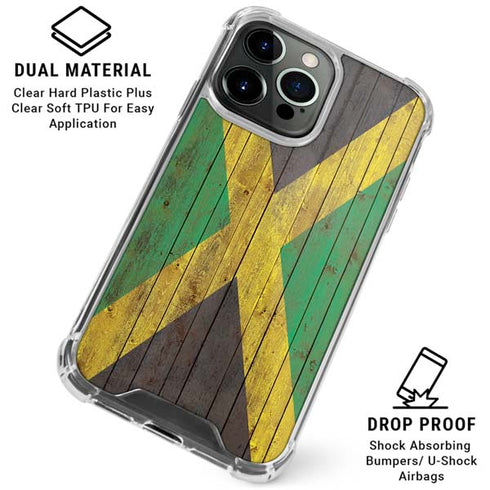 Jamaican Flag Dark Wood iPhone 16 Pro Clear Case