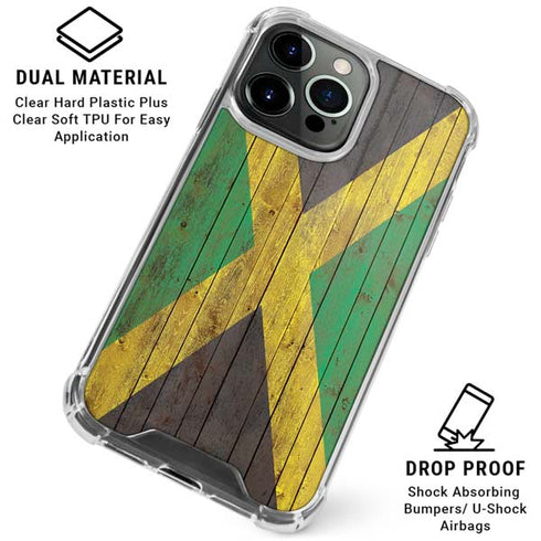 Jamaican Flag Dark Wood iPhone 16 Pro Max Clear Case