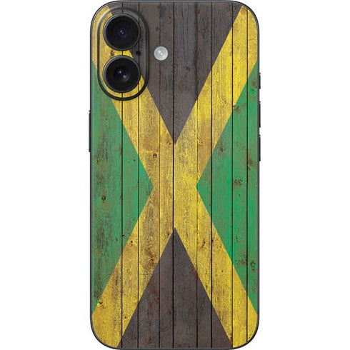 Jamaican Flag Dark Wood iPhone 16 Skin