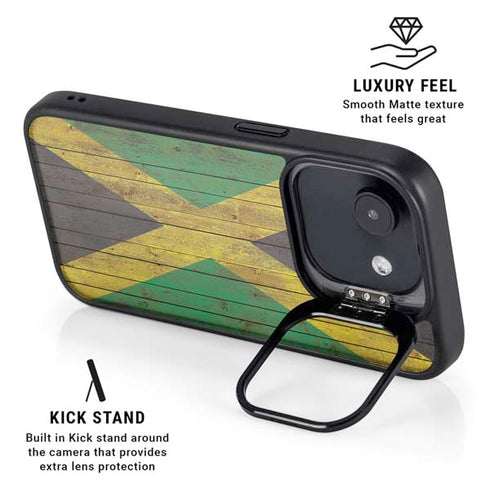 Jamaican Flag Dark Wood iPhone 16e Kickstand Case