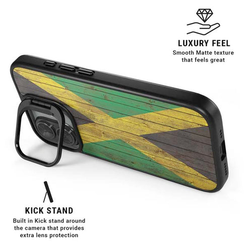 Jamaican Flag Dark Wood iPhone 17 Kickstand Case
