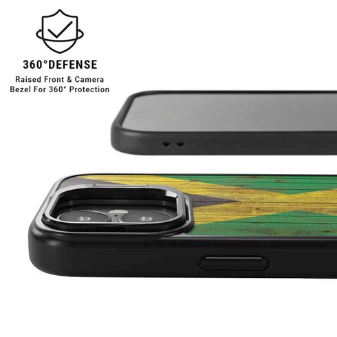 Jamaican Flag Dark Wood iPhone 17 Kickstand Case