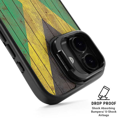 Jamaican Flag Dark Wood iPhone 17 Kickstand Case
