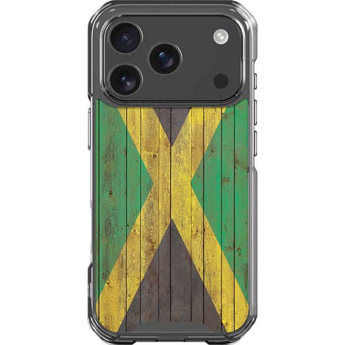 Jamaican Flag Dark Wood iPhone 17 Pro Clear Case