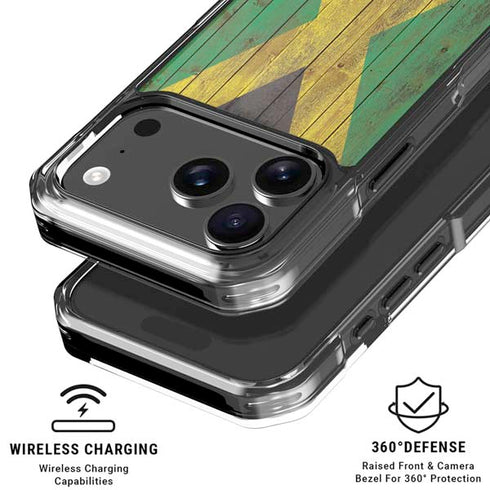 Jamaican Flag Dark Wood iPhone 17 Pro Clear Case