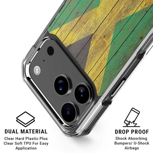 Jamaican Flag Dark Wood iPhone 17 Pro Clear Case