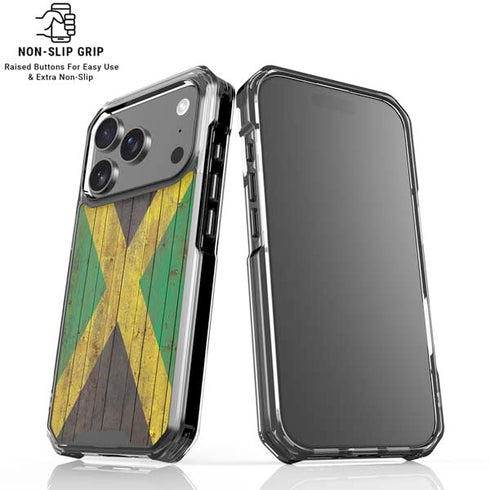 Jamaican Flag Dark Wood iPhone 17 Pro Clear Case