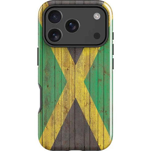 Jamaican Flag Dark Wood iPhone 17 Pro Impact Case
