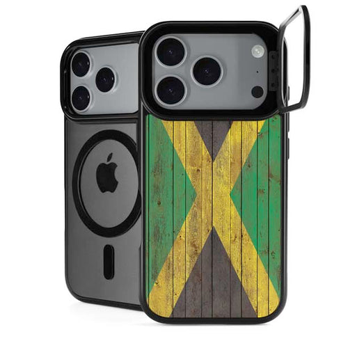 Jamaican Flag Dark Wood iPhone 17 Pro Max Kickstand Case