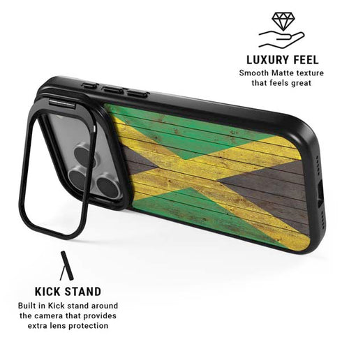 Jamaican Flag Dark Wood iPhone 17 Pro Max Kickstand Case