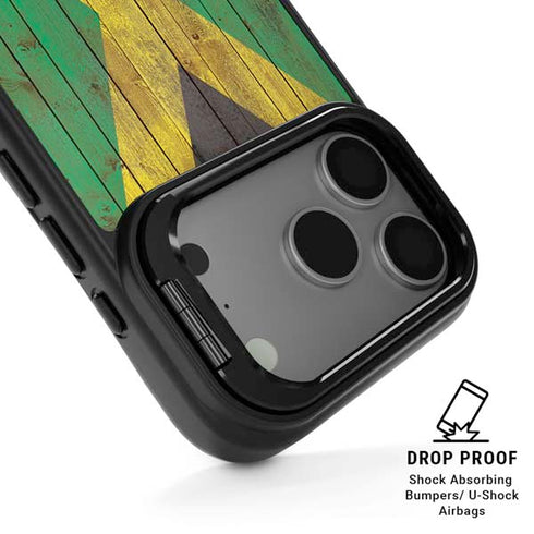 Jamaican Flag Dark Wood iPhone 17 Pro Max Kickstand Case