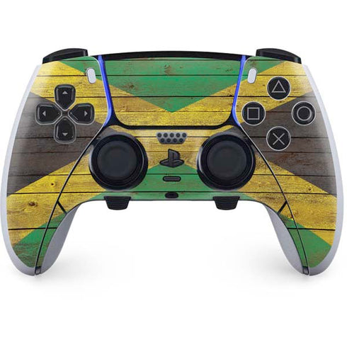 Jamaican Flag Dark Wood PS5 DualSense Edge Pro Controller Skin