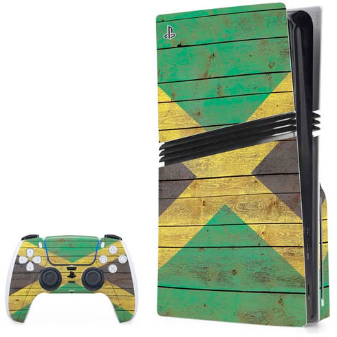 Jamaican Flag Dark Wood PS5 Pro Disk Bundle Skin