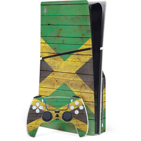Jamaican Flag Dark Wood PlayStation PS5 Skins